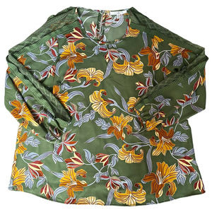 🛍️ Fever Green Floral Print Lace Sleeve Blouse Womens Size 1X